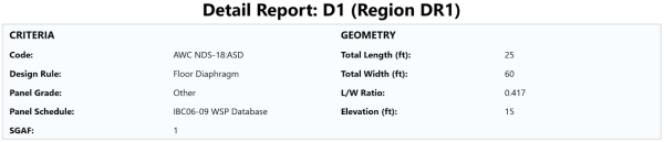 Input example for a Detail Report for  Flexible Diaphragm Results
